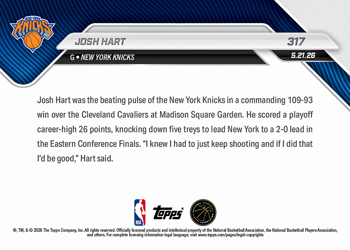 Josh Hart - 2025-26 NBA Topps NOW® - Card 317 - PR: 1125