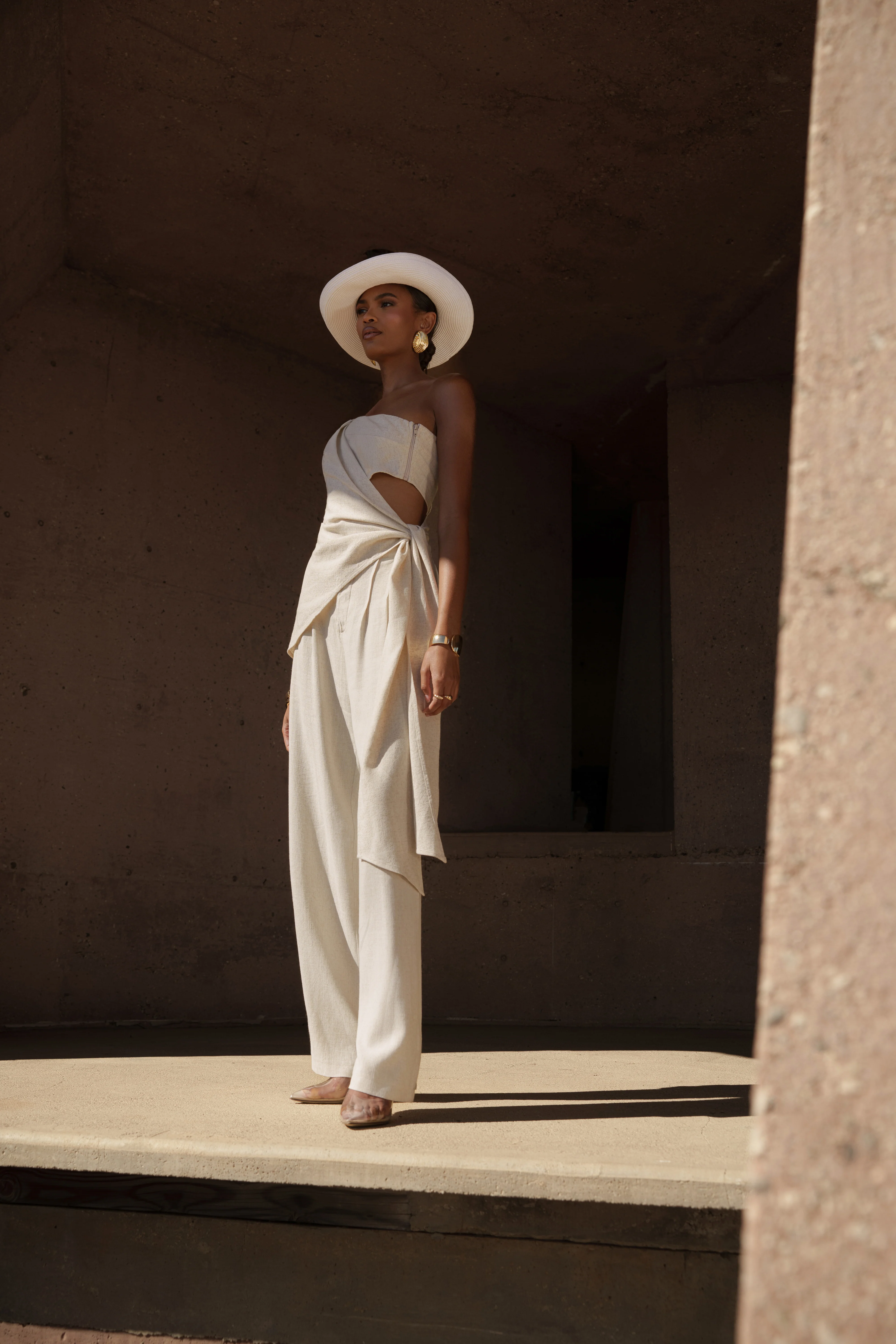 Beige Palmera One Shoulder Top