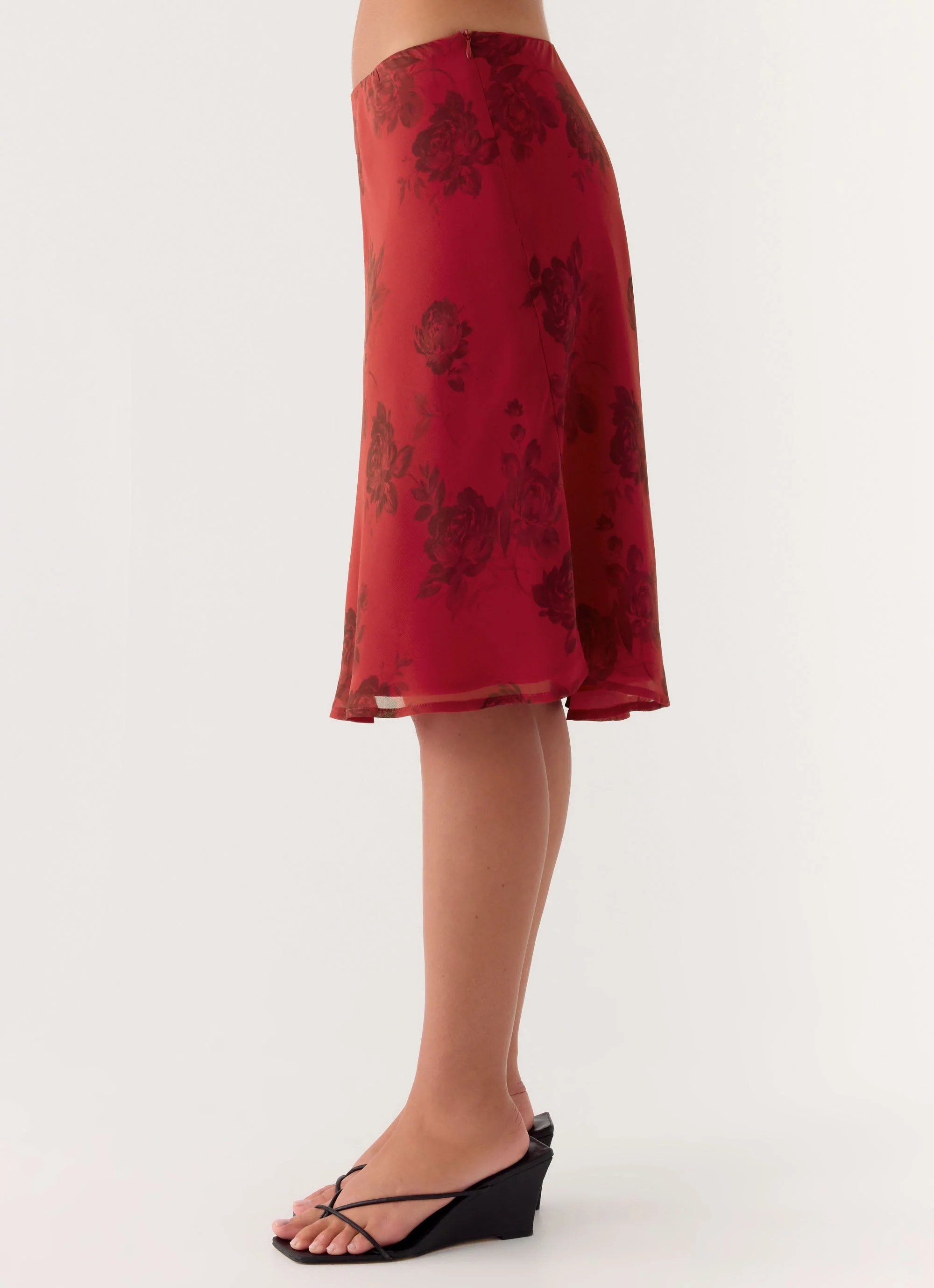 Karleigh Midi Skirt - Cherry Rose