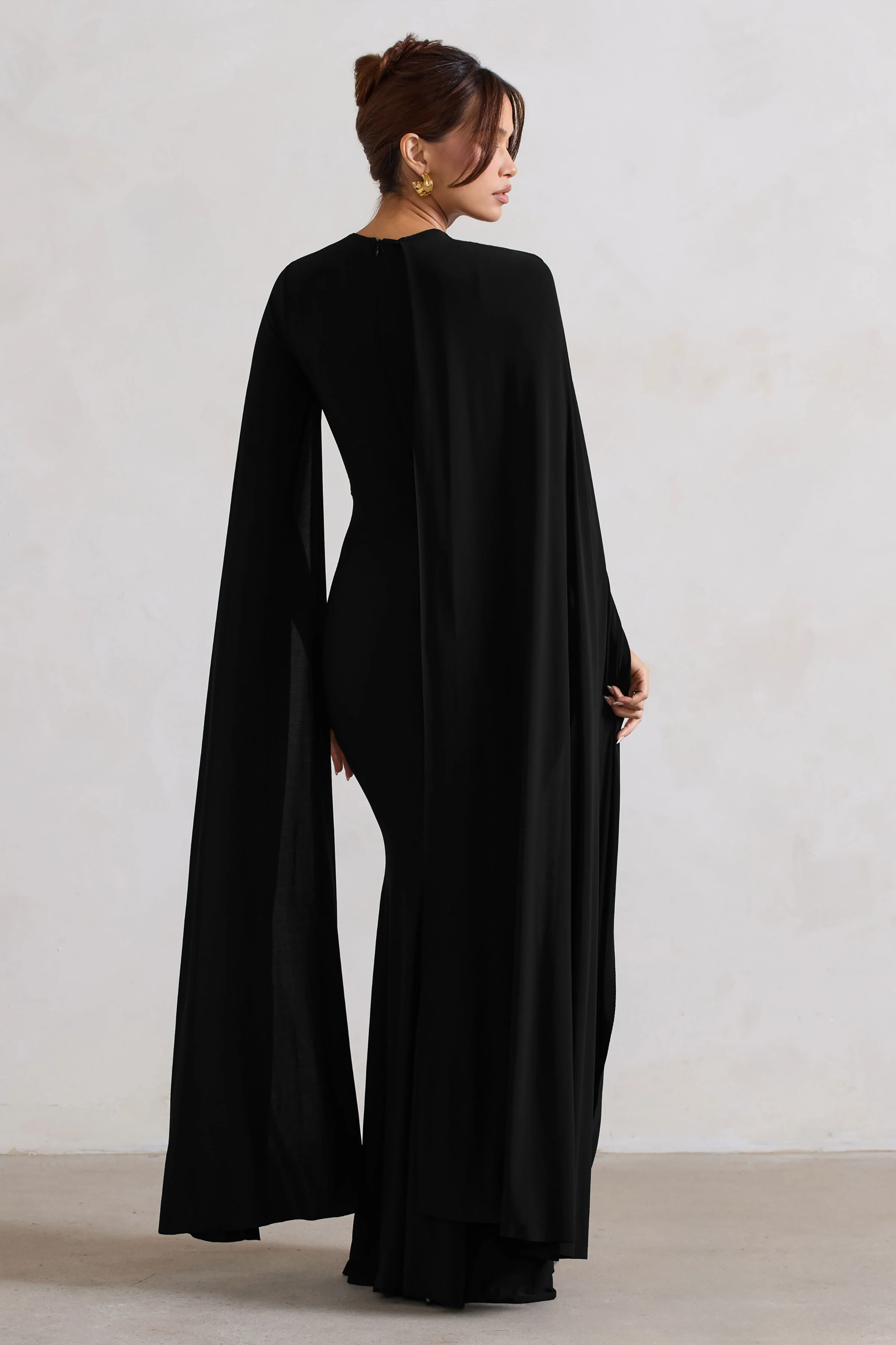 Magdelena | Black Asymmetric Cape Maxi Dress