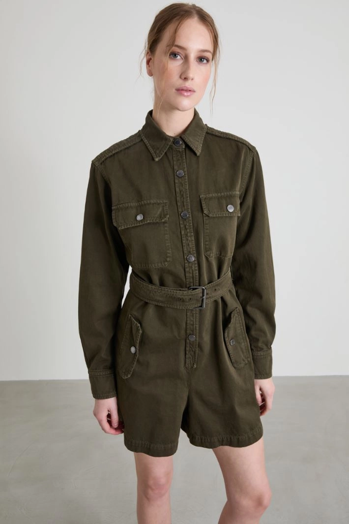 Cotton gabardine cargo jumpsuit - KHAKI GREEN
