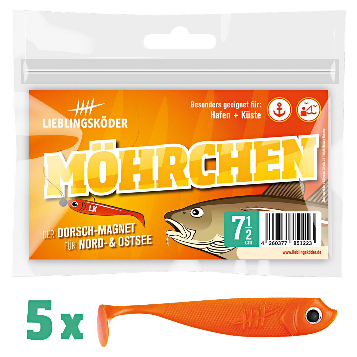 Lieblingsköder Shad Perch Bait (7.5 cm, Möhrchen)