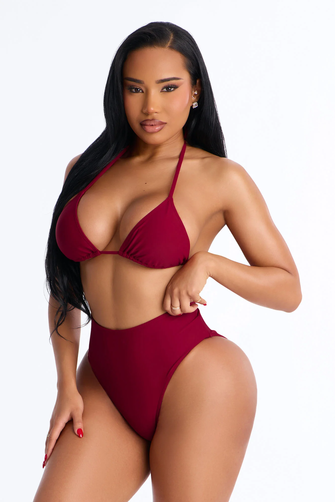 Maui Mix And Match High Rise Bikini Bottom - Burgundy