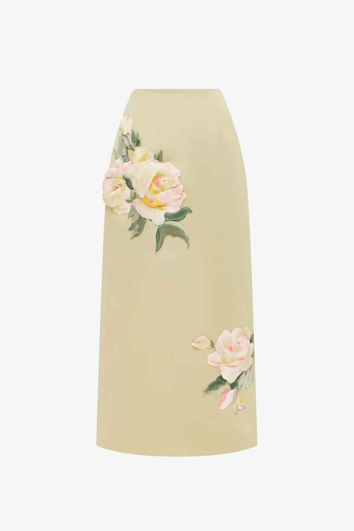 Quinn Embroidered Midi Skirt - Pistachio Rose Print