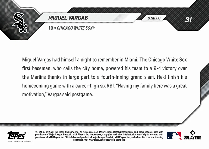 Miguel Vargas - 2026 MLB Topps NOW® - Card 31