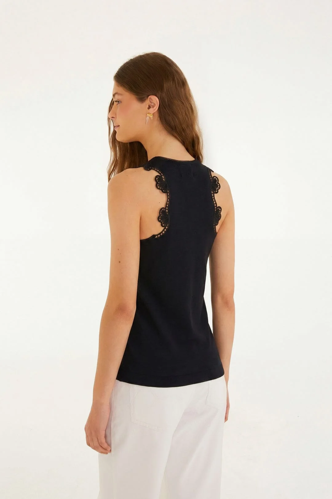 Black Lace Organic Cotton Sleeveless Blouse