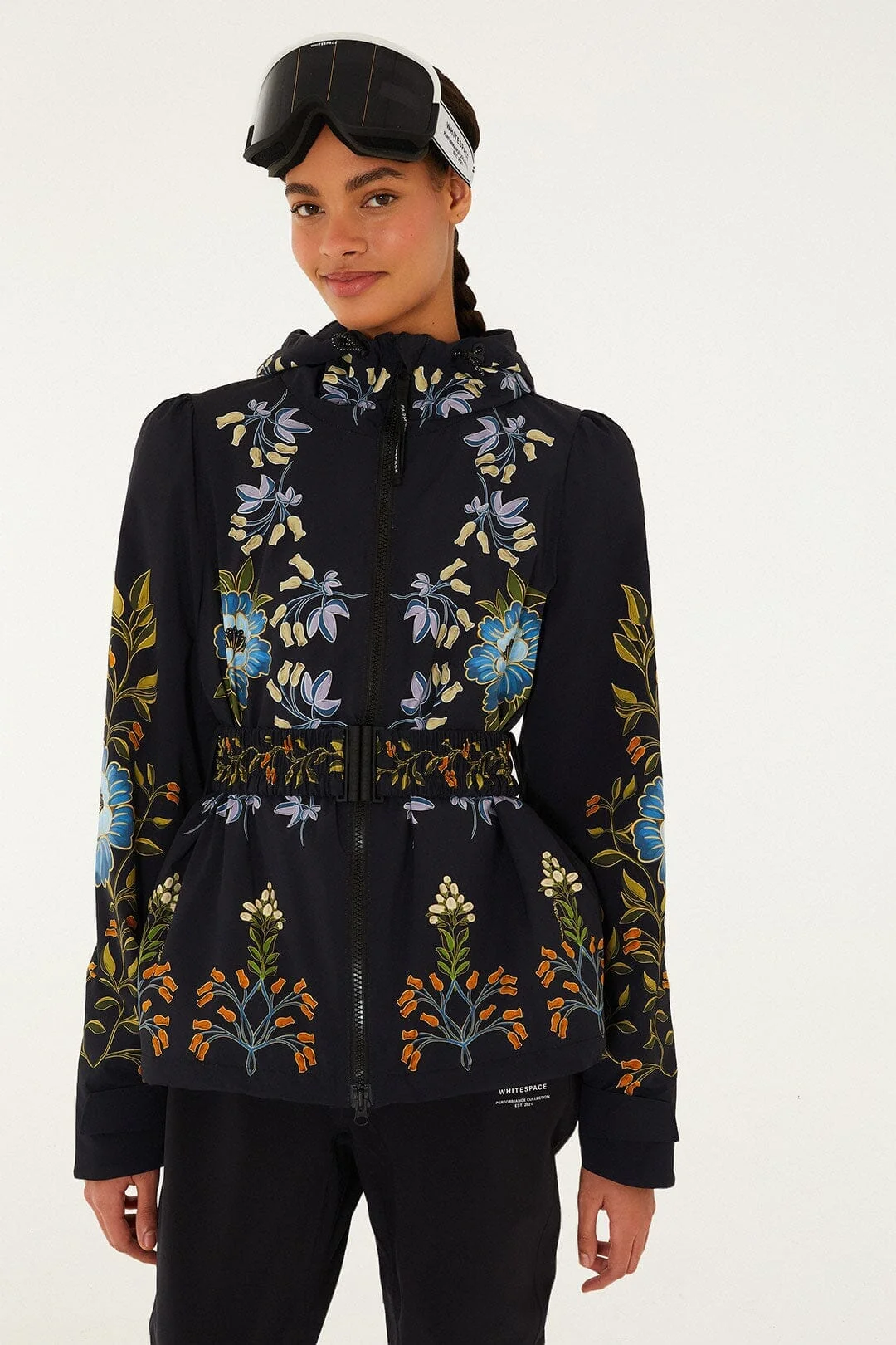 Black Winter Garden Hooded Belted Puffer Ski Jacket