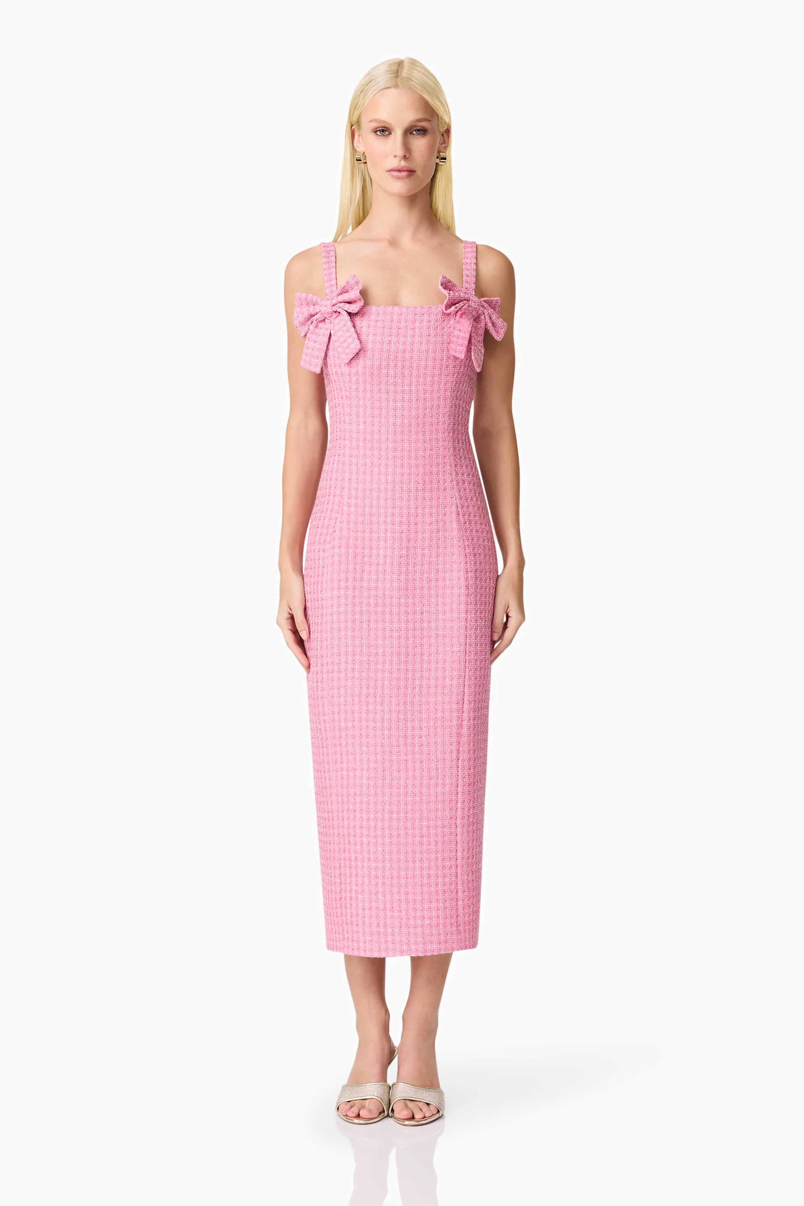 Alia Fitted Midi Dress In Pink