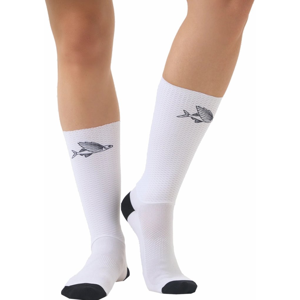 Café du Cycliste Aero Socks - flying fish/black on white