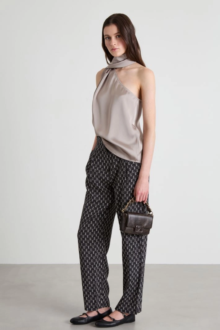 One shoulder top with scarf - DOVE GREY