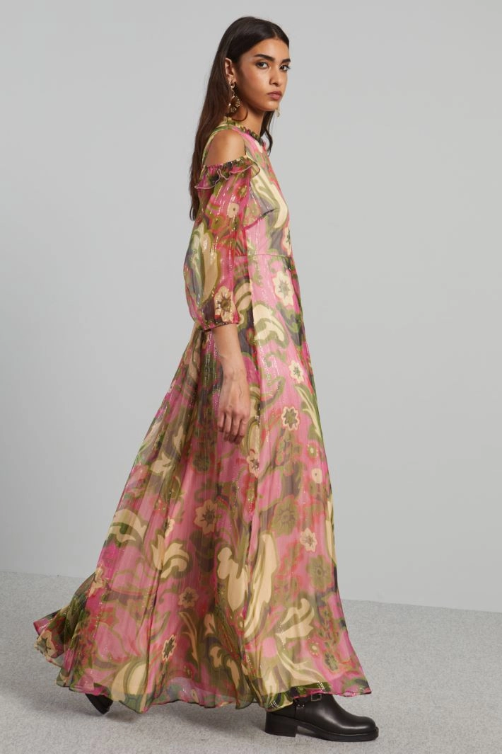 Lurex-crepon long dress - PINK GREEN