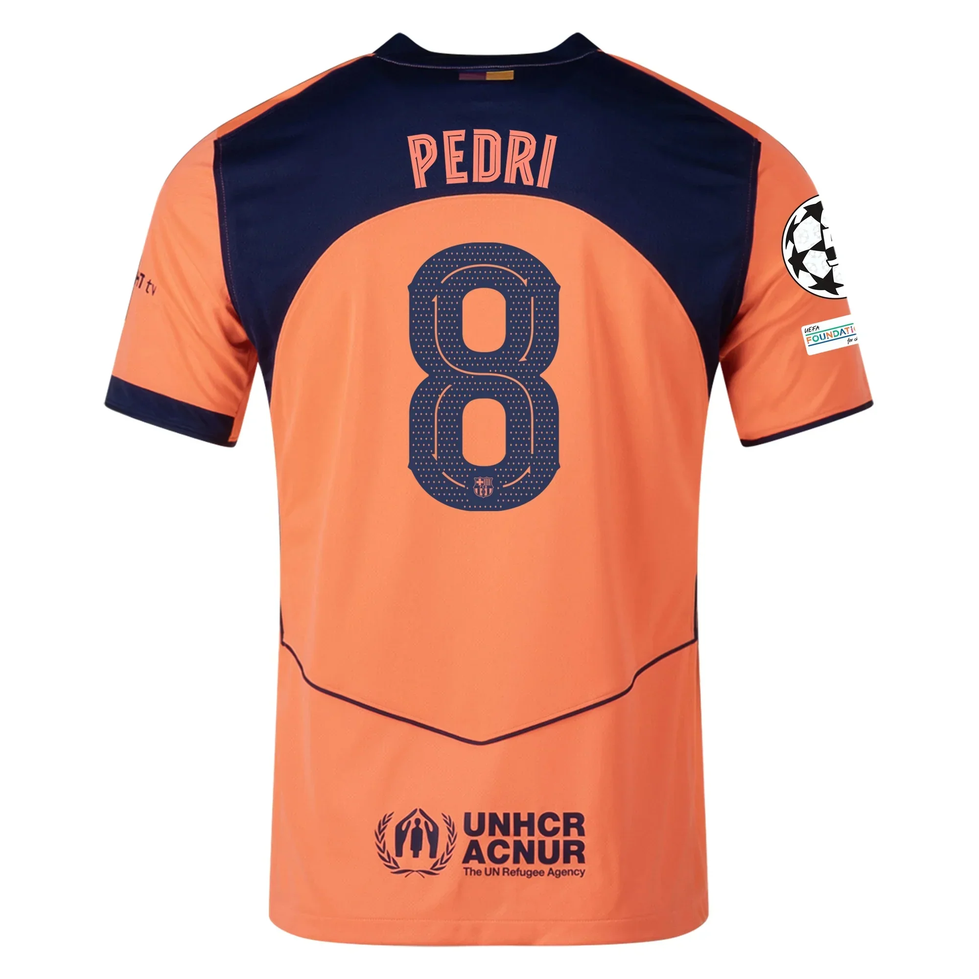 Pedri Men's FC Barcelona T90 Third Jersey 25/26 w/ Champions League Patches (Mango/Navy)