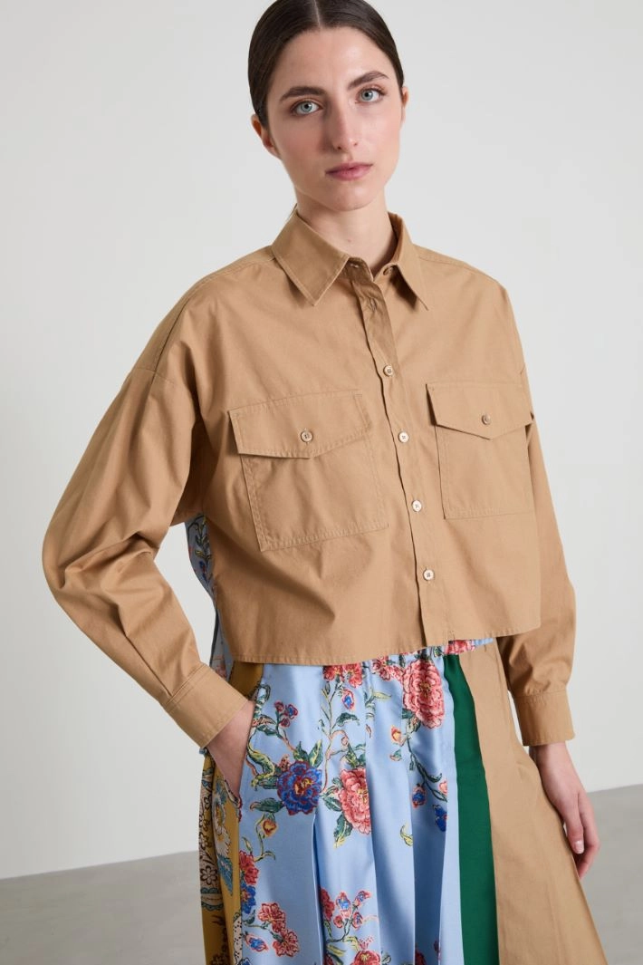 Cotton and twill shirt - BEIGE