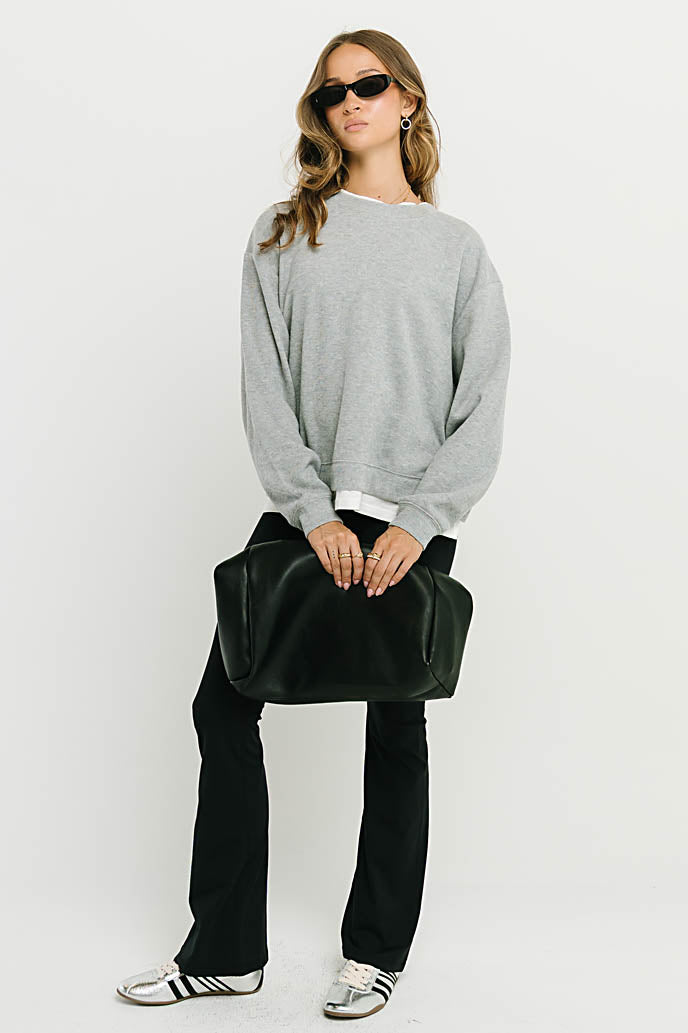 Ava Double Layer Crewneck in Heather Grey