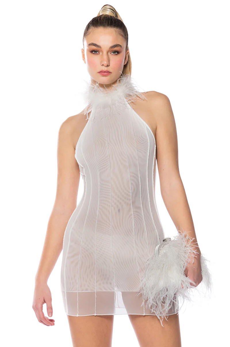 Here To Party Feather Mini Dress