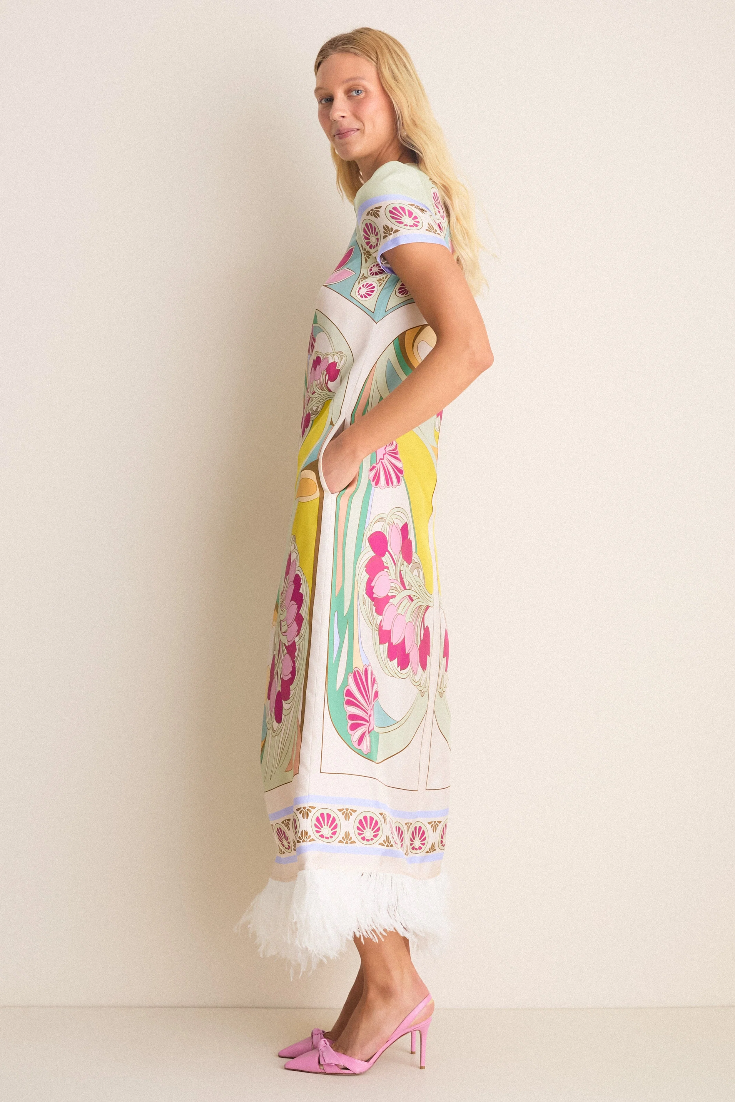 Tulip Placee Swing Dress with Feathers