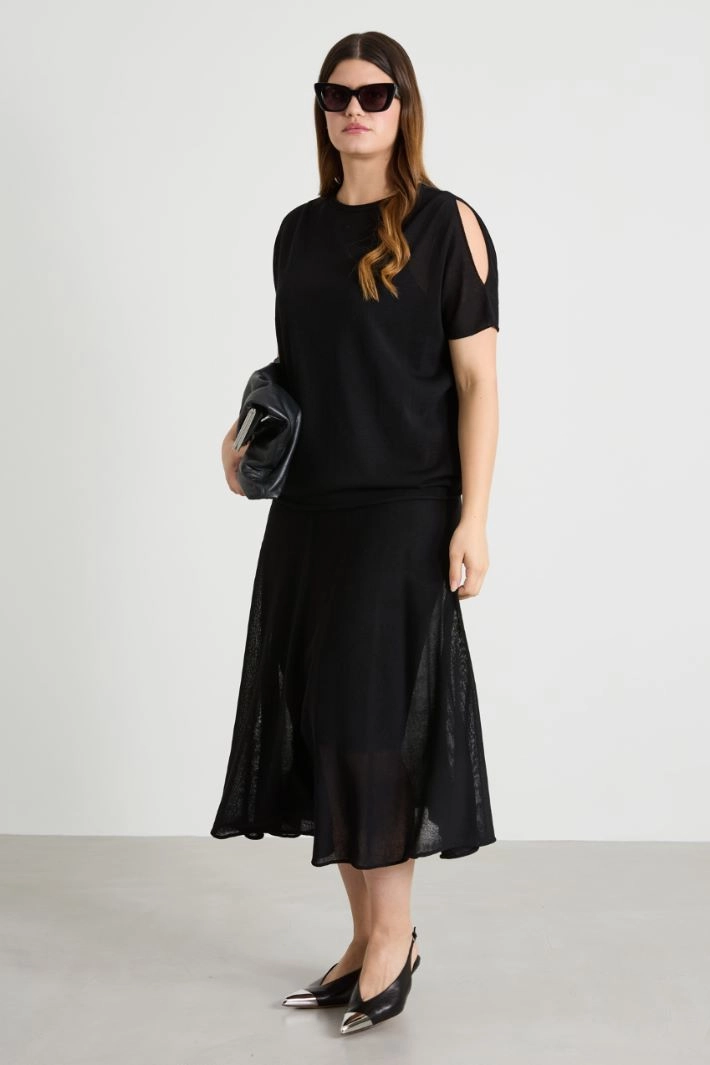 Viscose crepe sweater - BLACK