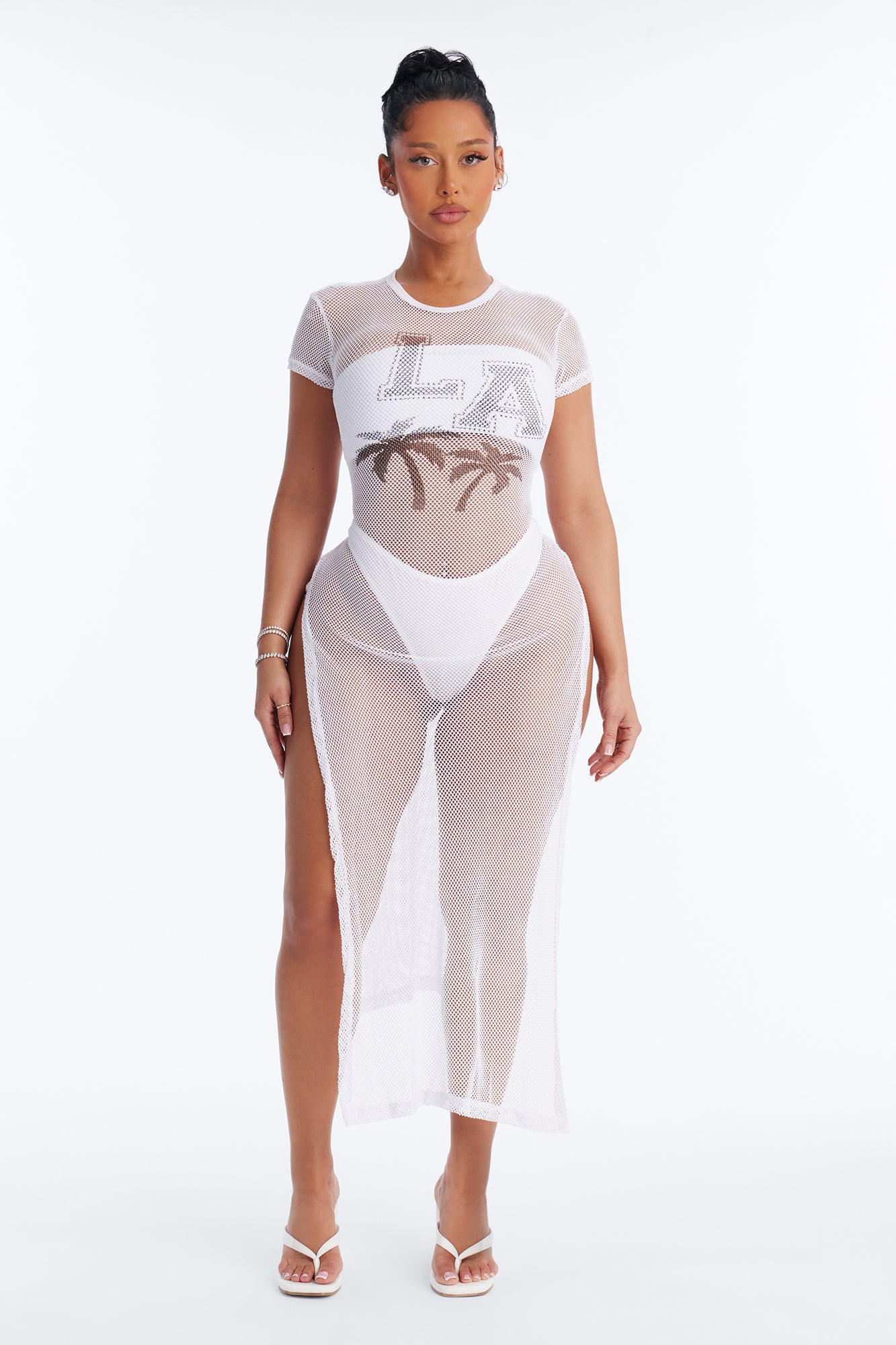 LA Nights Fishnet Cover Up Dress - White