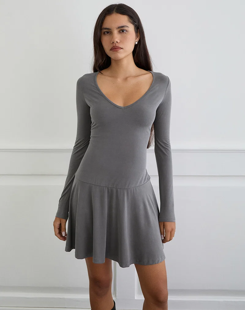 Yauri Long Sleeve Mini Dress in Cupro Grey