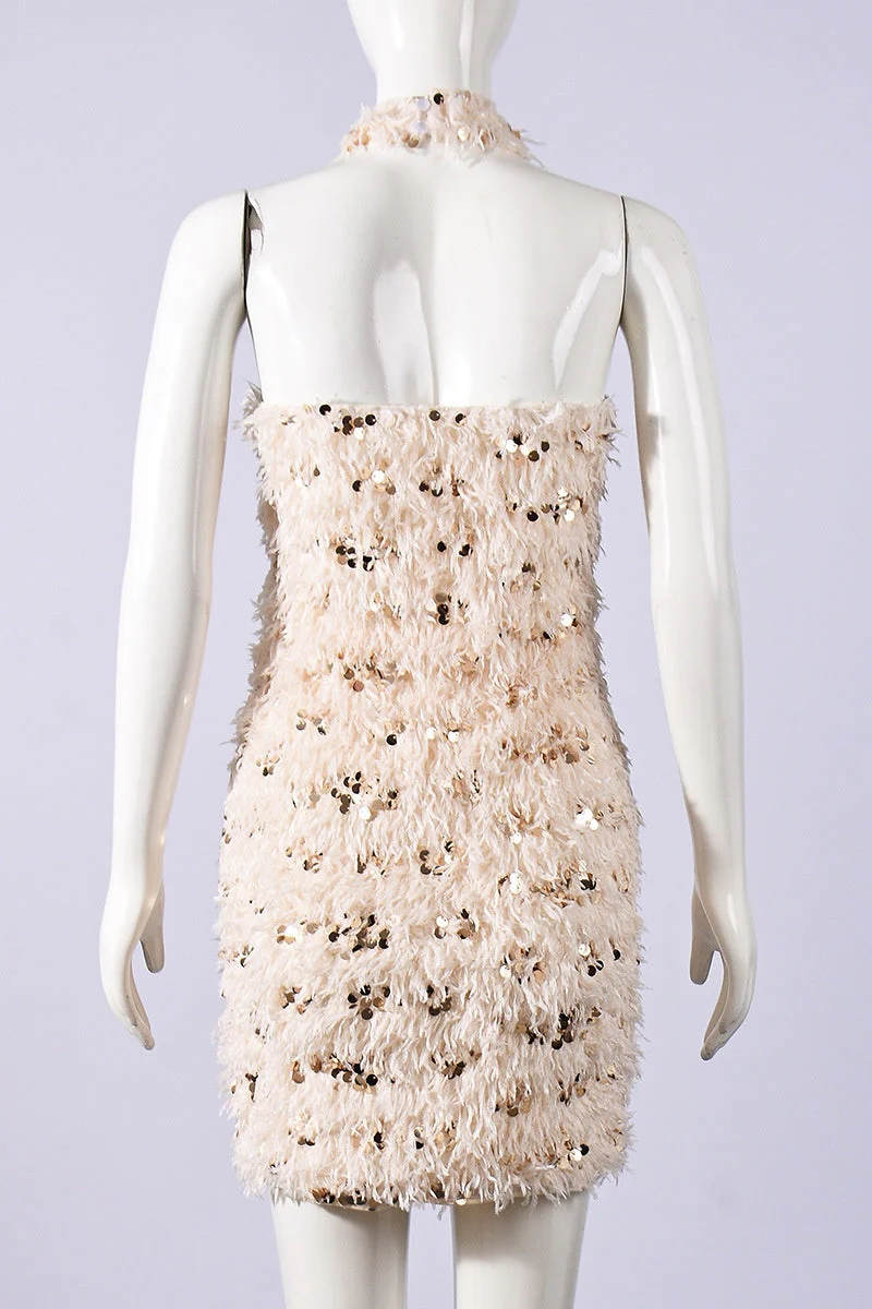 Apricot Halter Velvet Tight Mini Dress