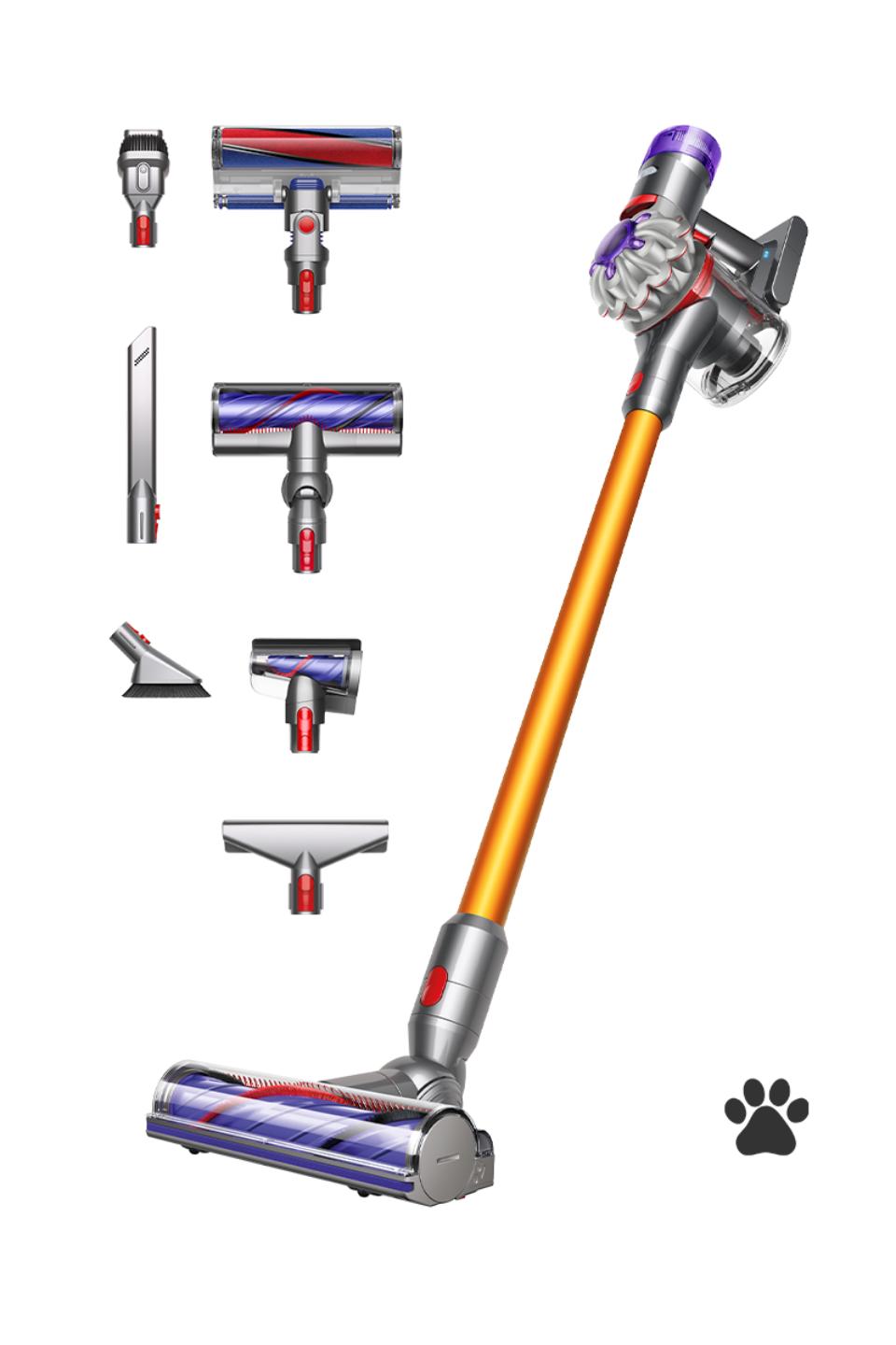 Dyson V8 Absolute vacuum in Nickel and yellow