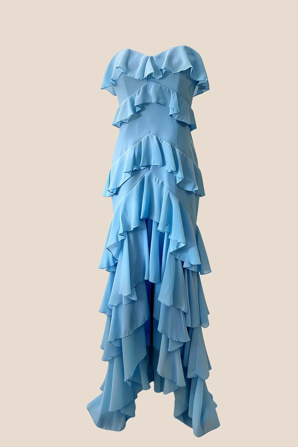 Strapless Lilac Ruffle Tiered Long Chiffon Dress