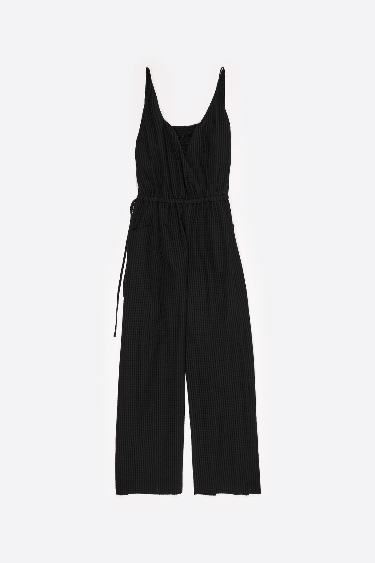 Black strappy jumpsuit with gathered inner top
