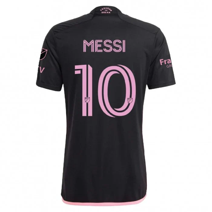 Men's Lionel Messi Inter Miami Away Jersey 23/24 w/ MLS Apple + Sponsors Patches (Black/True Pink)