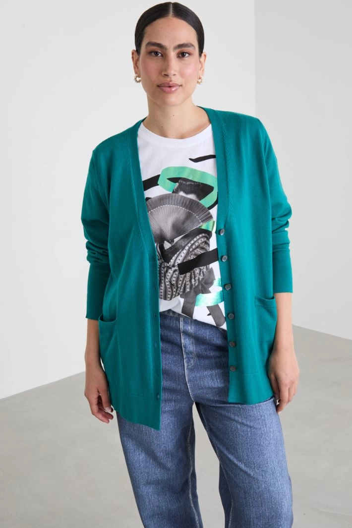 Wool cardigan with pockets - EMERALD GREEN