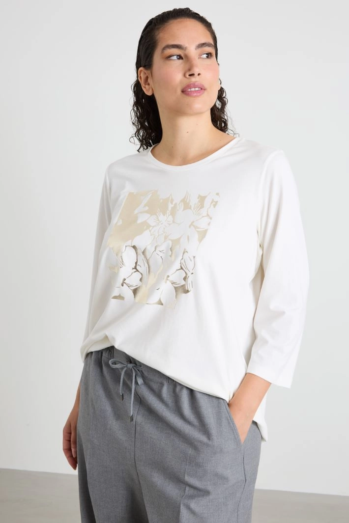 Stretch cotton jersey T-shirt - WHITE GOLD