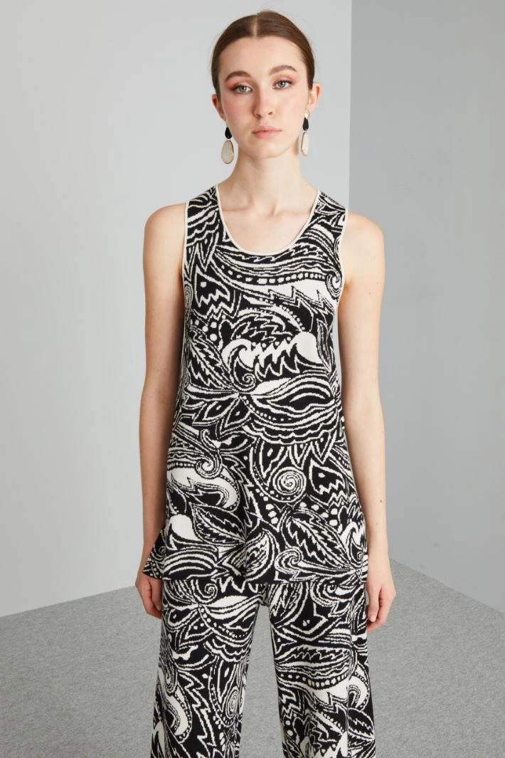 Top in jacquard fabric - BLACK WHITE CREAM