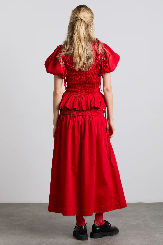 charlotte midi tie detail skirt - cherry
