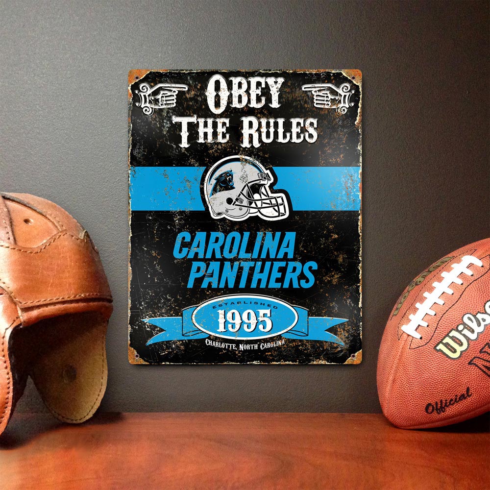 Carolina Panthers Obey The Rules Embossed NFL Metal Sign