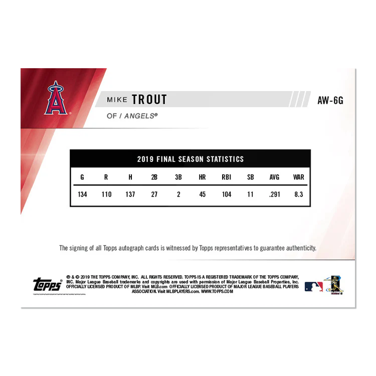 On-Card Auto # to 3 - Mike Trout - MLB TOPPS NOW® Card AW-6F