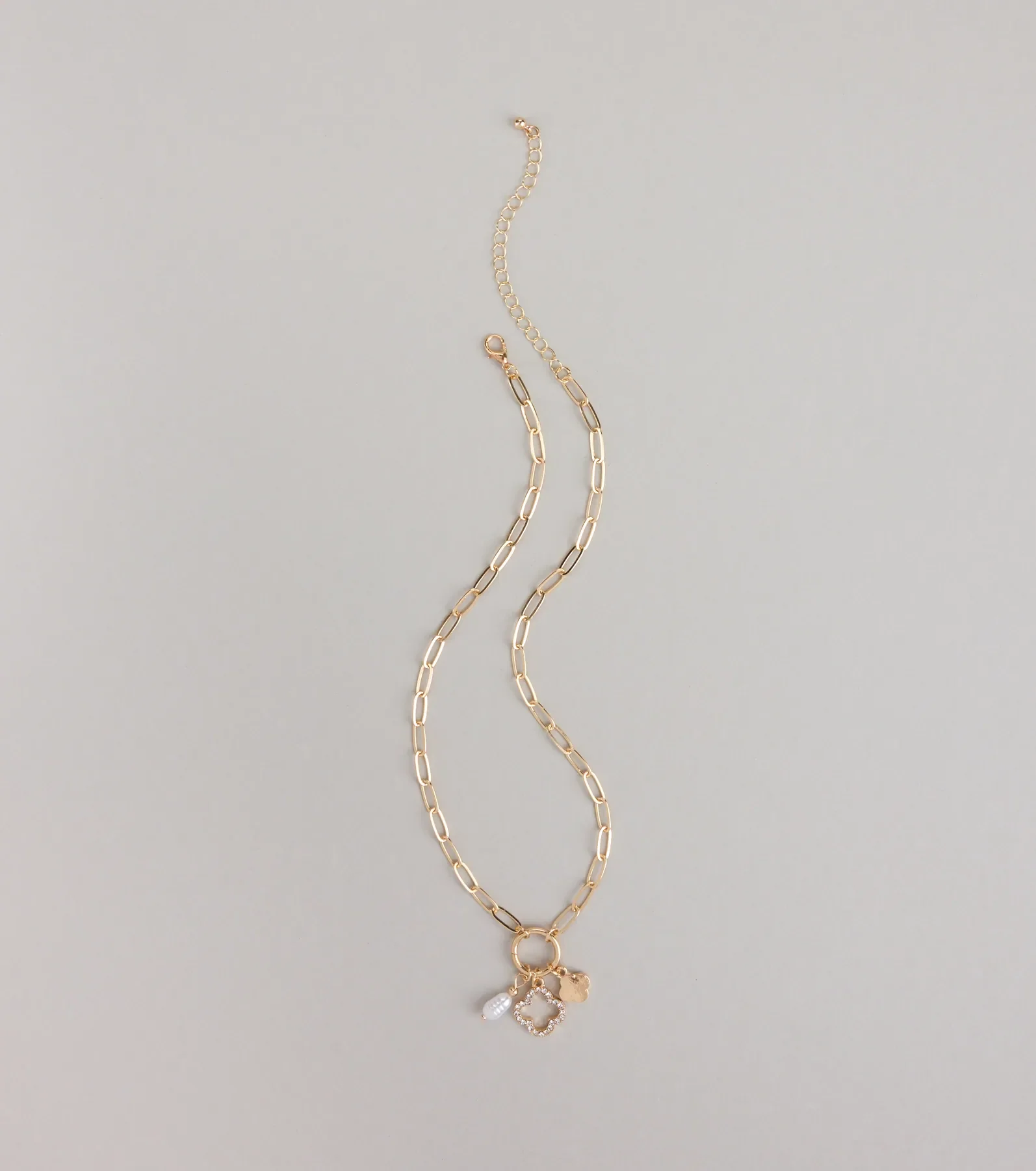 Good Luck Clover And Pearl Charm Necklace