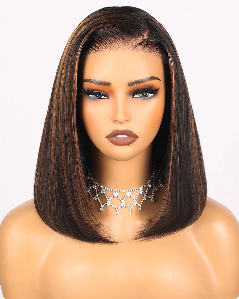 Ophirawig $89 Final Deal Price 13x4/6x5 Lace Auburn Highlights On Black/Balayage Highights/Blonde Straight Bob Wig