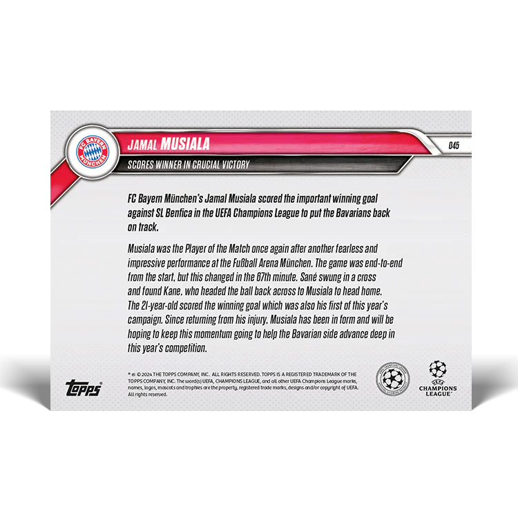 Jamal Musiala - Scores winner in crucial victory - 24/25 UCC Topps NOW® Card 45