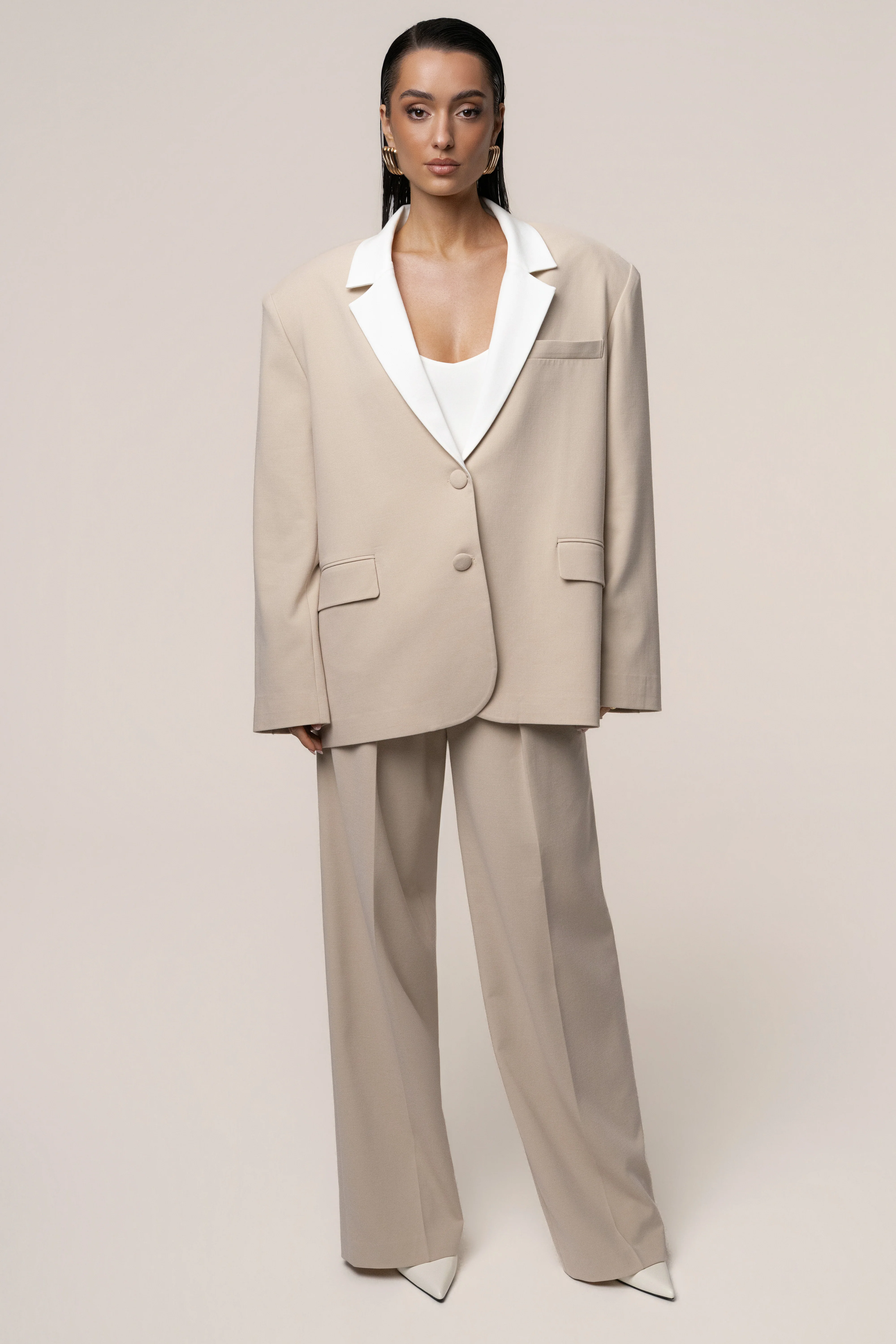 Beige/Ivory Command Pleat Trouser