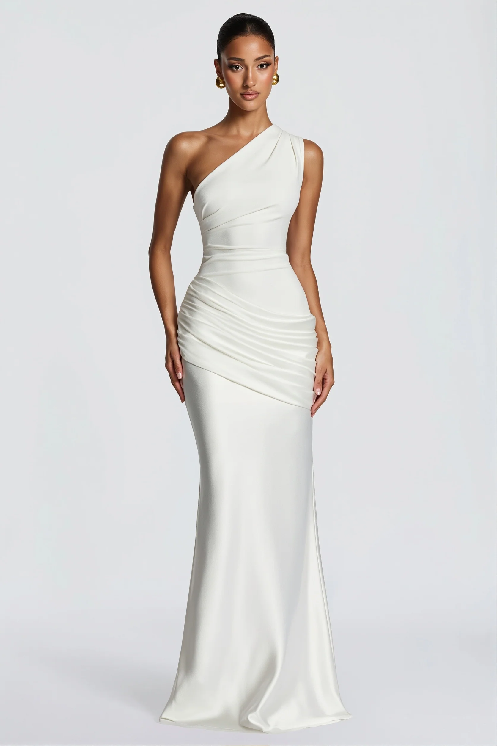 Satin Splice Ruched Slim Maxi Dress