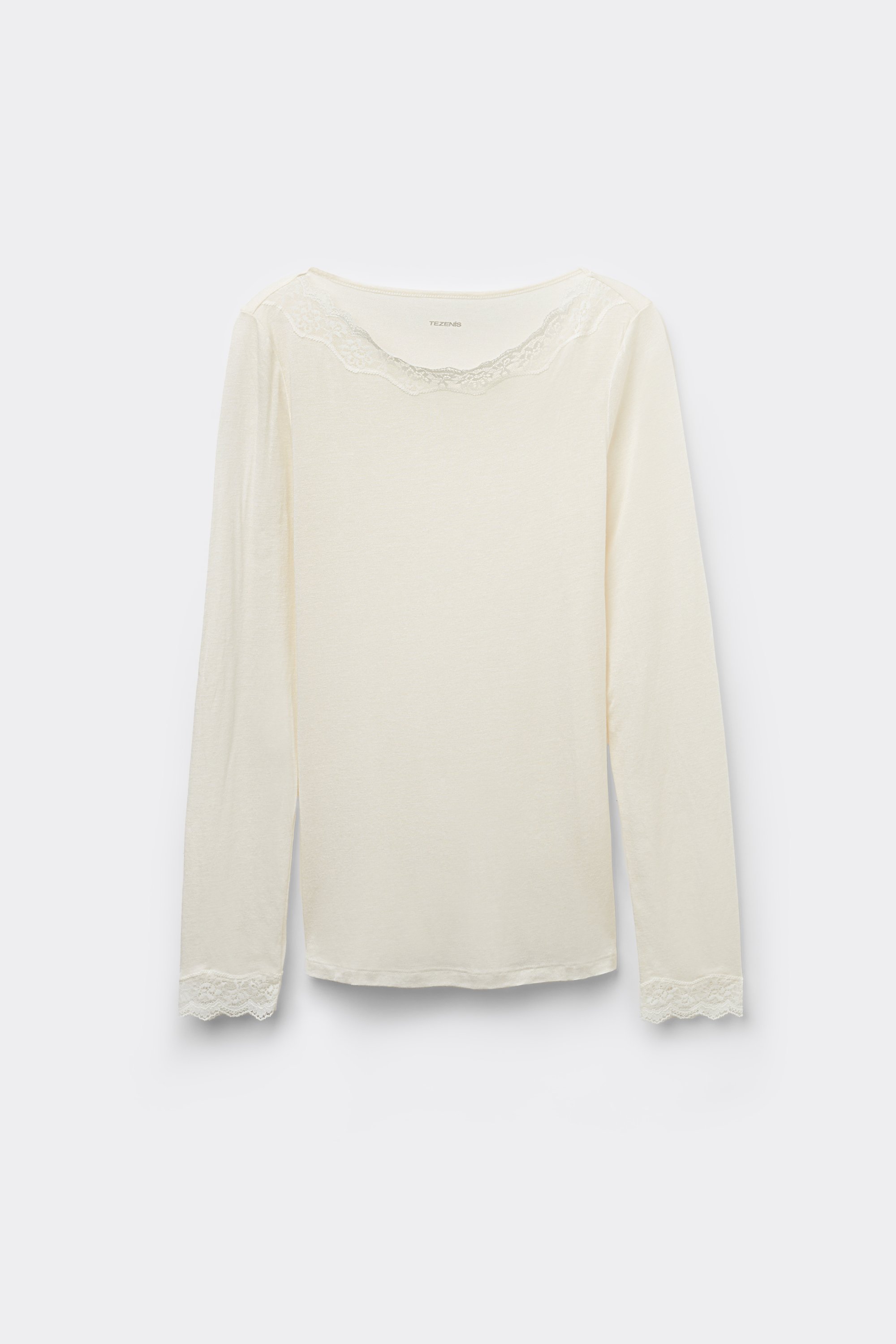 Lightweight Lace/Merino Wool Top with Boat Neck