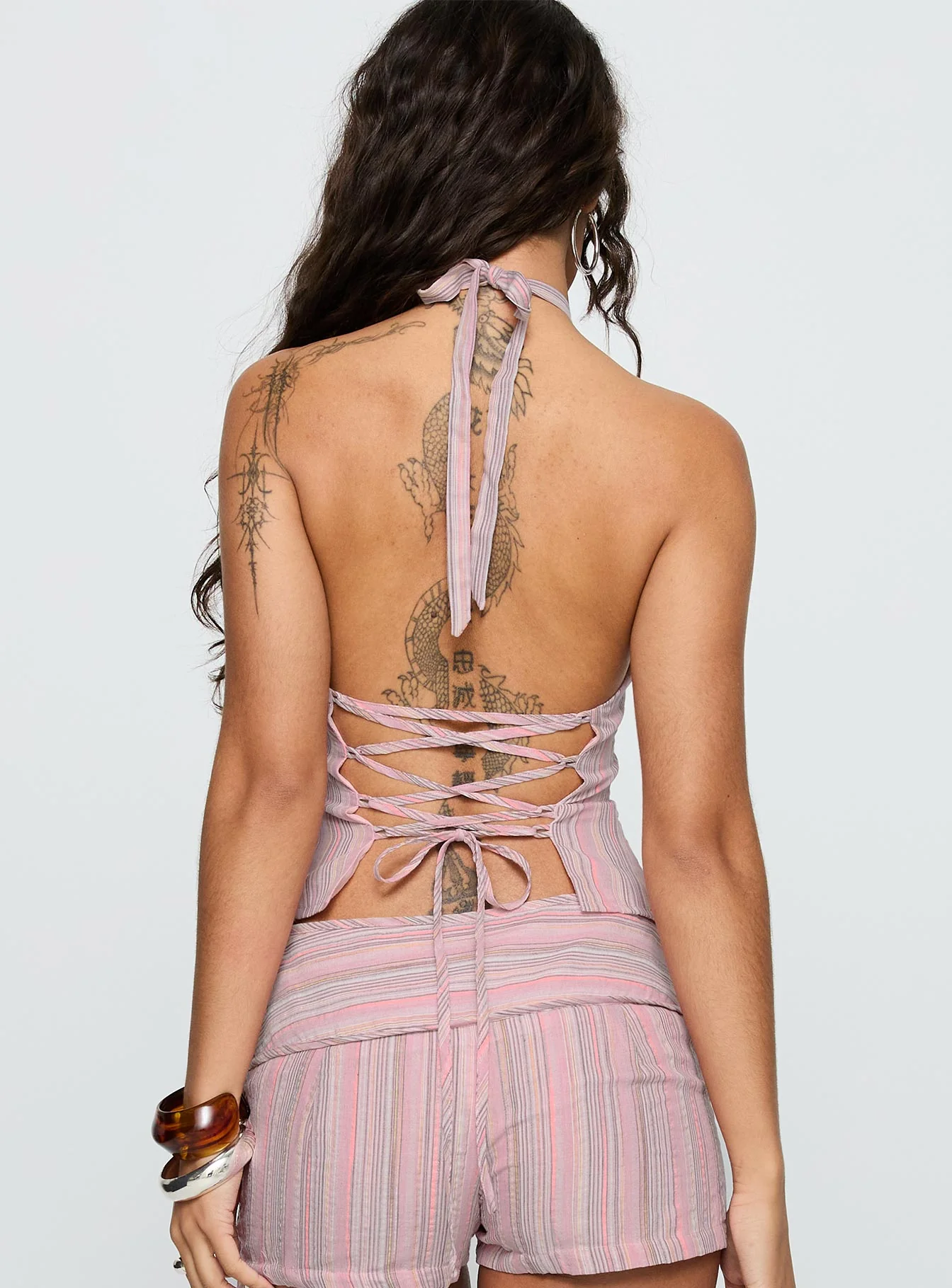 Electric Night Halter Tie Back Top Pink Stripe