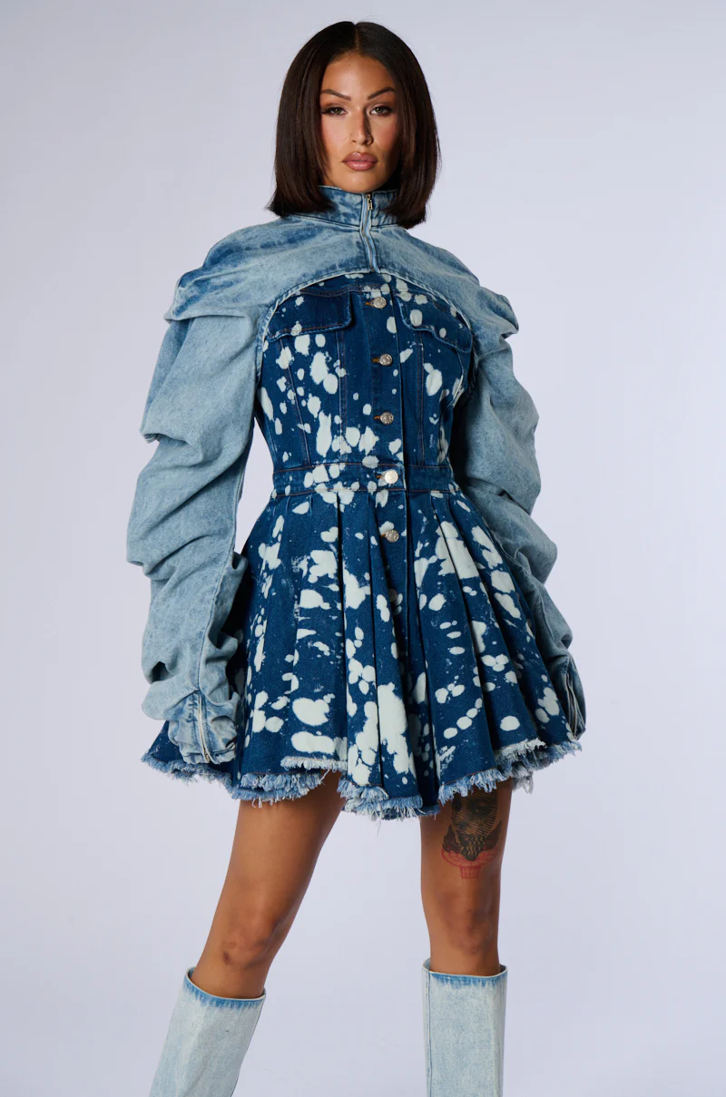 Don'T Ask Acid Wash Denim Mini Dress