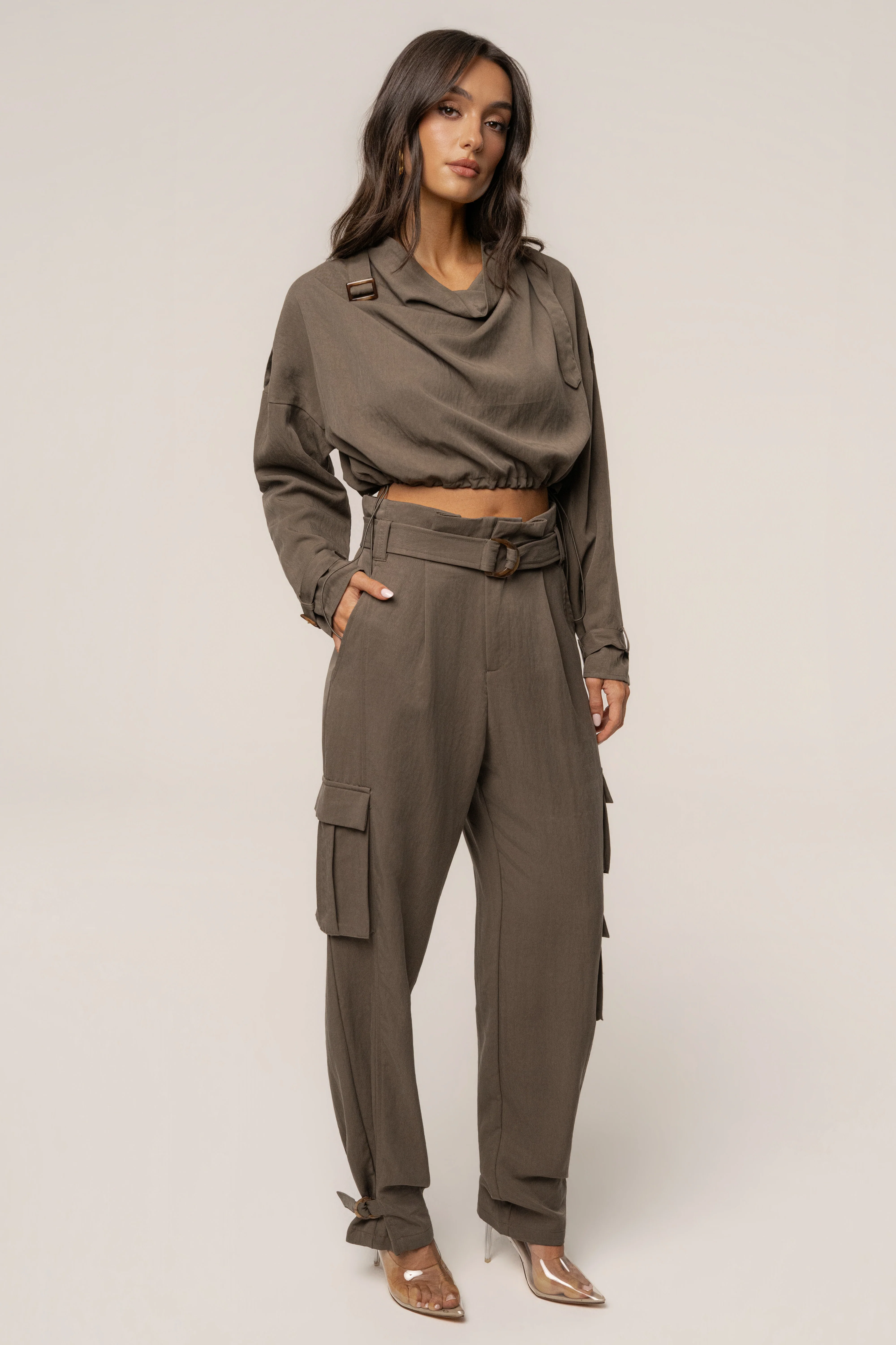 Dark Taupe Boundless Belted Cargo Pants