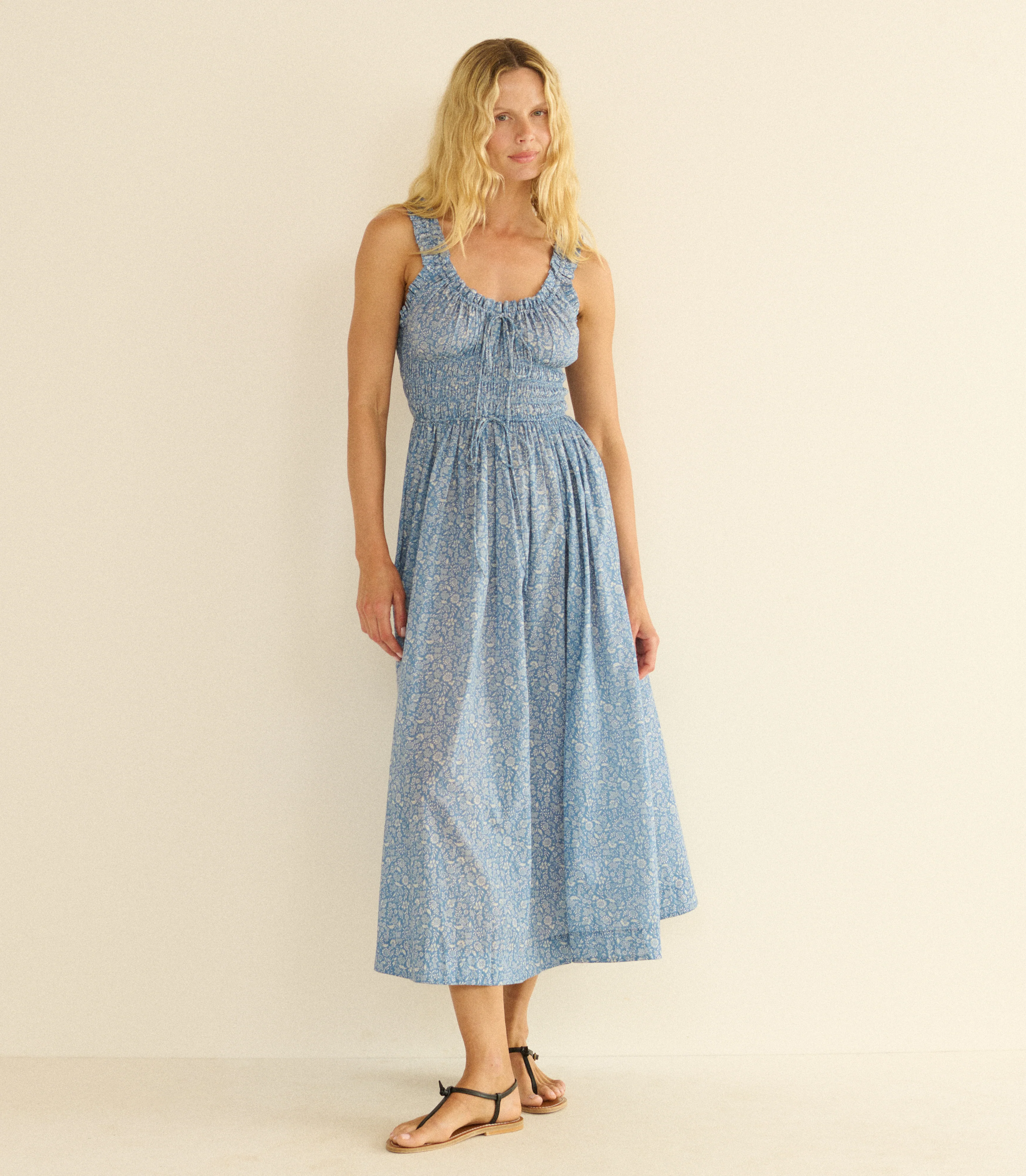 Emmaretta Midi Dress - Blue Garden Bloom