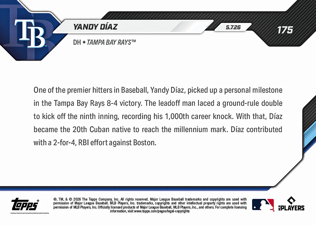Yandy Díaz - 2026 MLB Topps NOW® - Card 175 - PR: 373