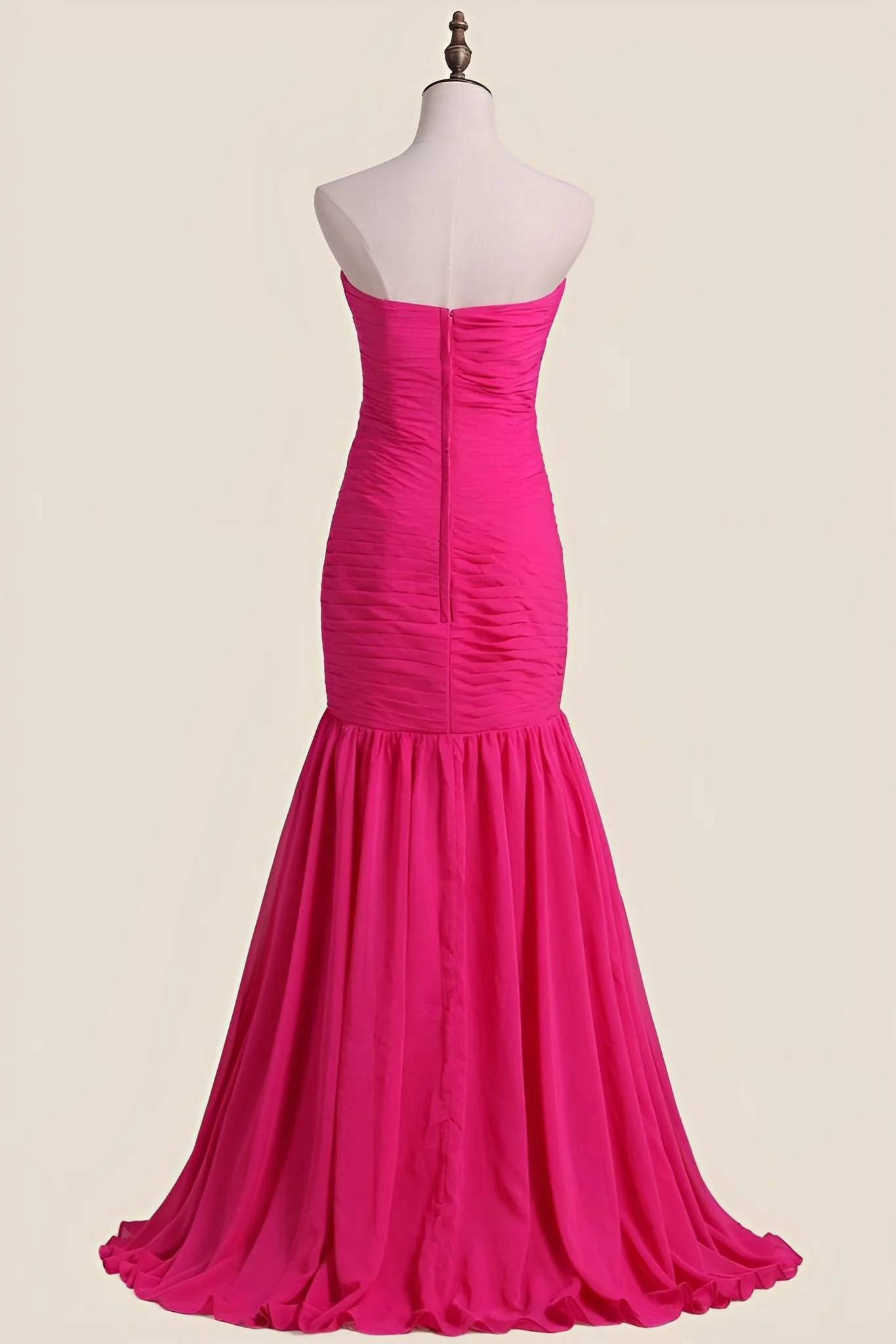 Strapless Hot Pink Pleated Mermaid Long Party Dress