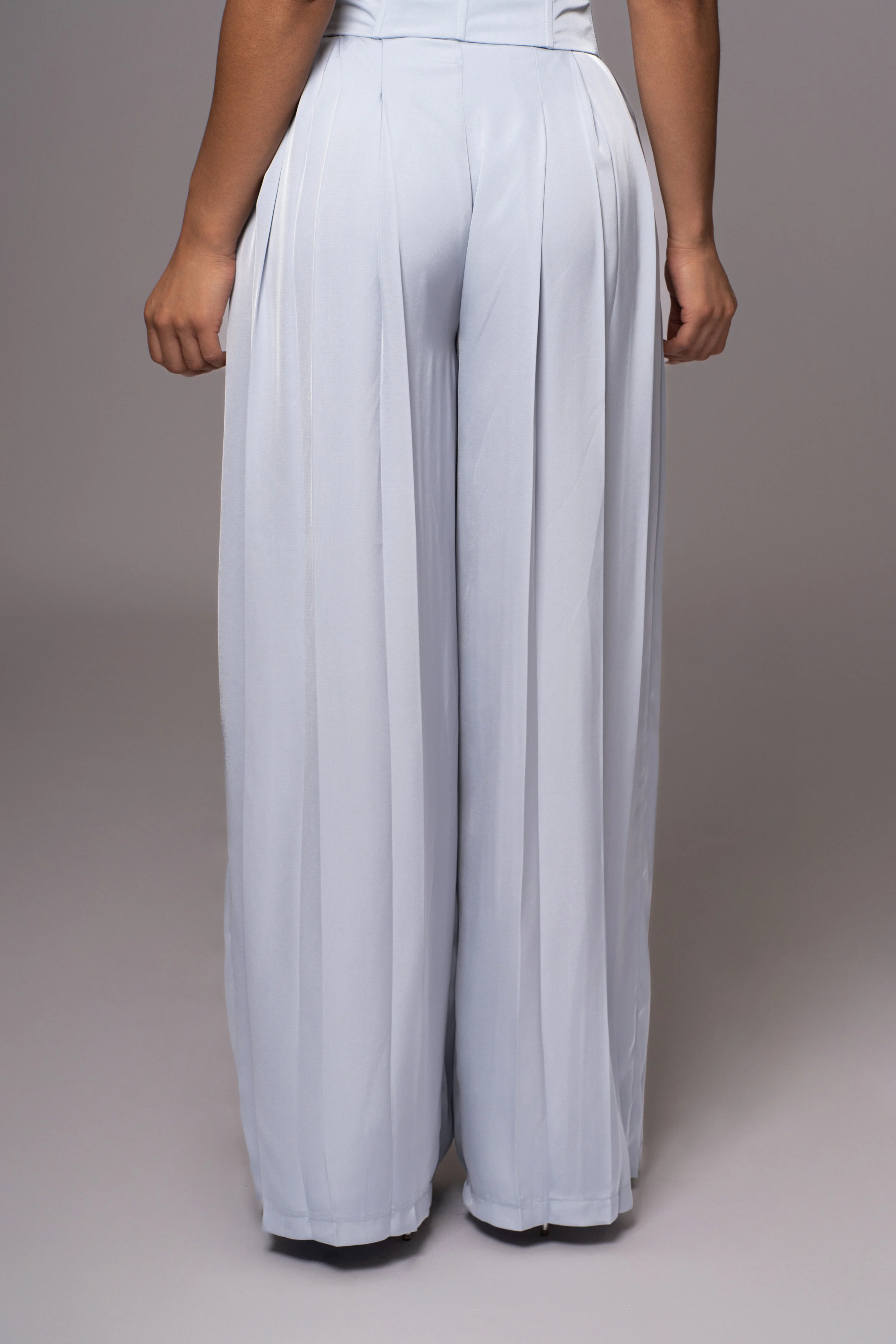 Blue Clara Wide Leg Pleated Trousers