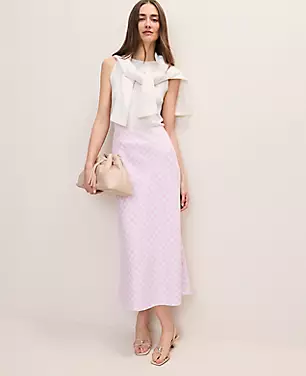 Gingham Linen Blend Midi Slip Skirt