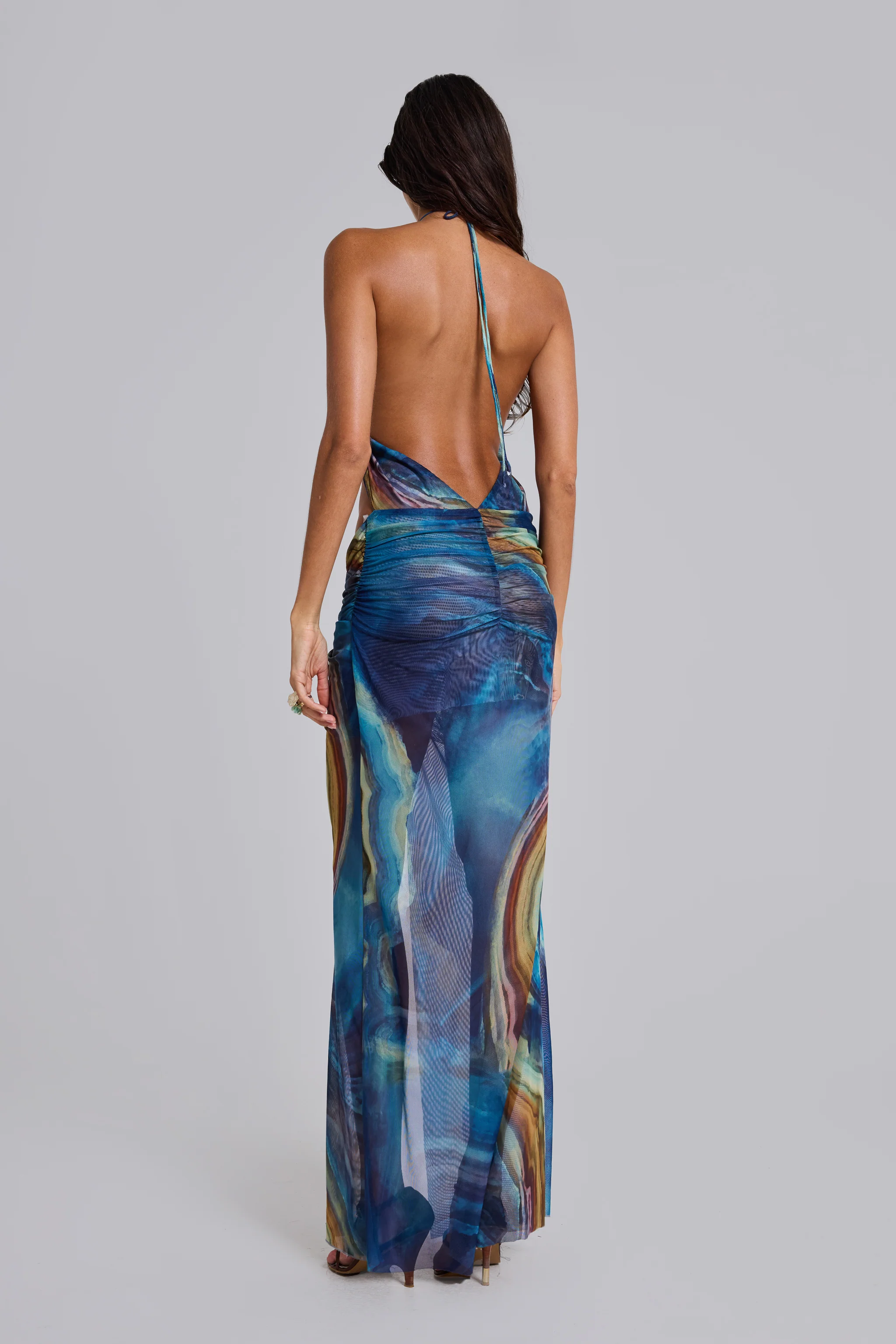 Quartz Halter Maxi Dress with Crystals