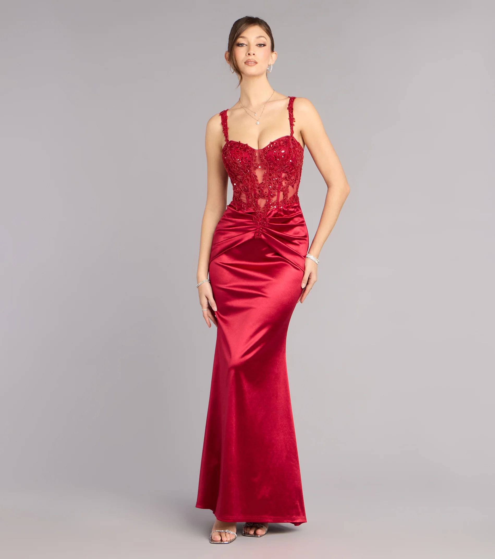 Lyanna Satin Beaded Corset Formal Dress